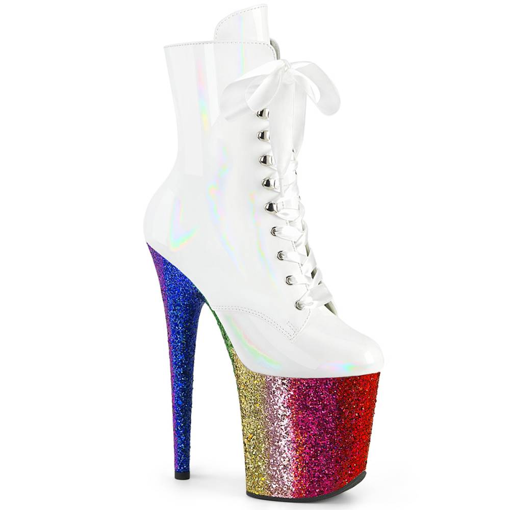 Pleaser - FLAMINGO-1020HG Plateau Laarzen, Paaldans schoenen - Wit/Regenboog